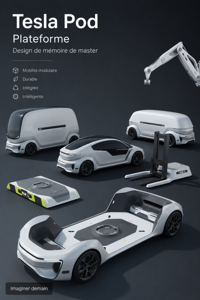 Le Tesla Pod, un concept de voiture électrique au design futuriste.