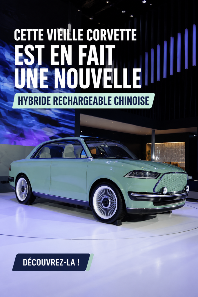 Une ancienne Corvette transformée en voiture hybride moderne lors d'une exposition automobile.