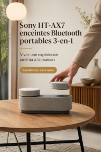 Enceinte Bluetooth portable décorée dans un salon moderne, prête à améliorer l'expérience de cinéma
