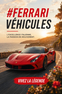 Vue d'une Ferrari électrique moderne sur la route, symbole d'innovation automobile.