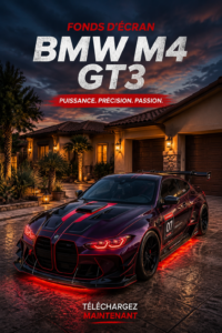 Fond d'écran BMW M4 GT3 élégant sur un bureau moderne.