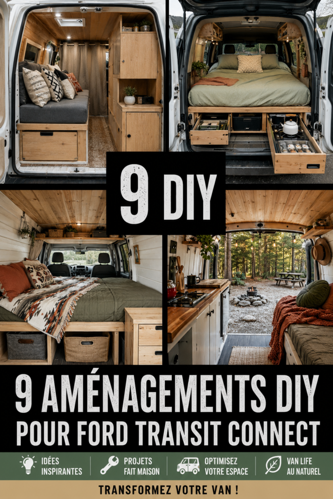 Ford Transit Connect aménagé en van pour le camping.