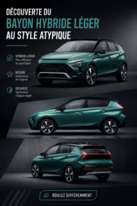 Hyundai Bayon Mild Hybrid en extérieur, montrant son design atypique et moderne.