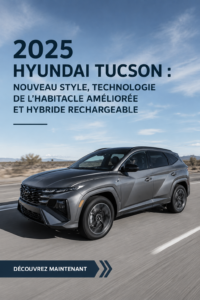 Hyundai Tucson 2025 sur fond de paysage urbain moderne, mettant en avant son design raffiné.
