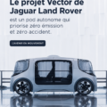 Pod autonome de Jaguar Land Rover en pleine ville, affichant un design futuriste et une technologie avancée.