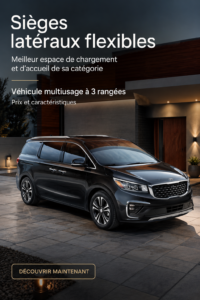 Kia MPV en stationnement avec un espace passager spacieux et accueillant.