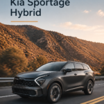 Vue d'ensemble du Kia Sportage hybride, montrant son design moderne et sportif.