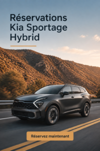 Vue d'ensemble du Kia Sportage hybride, montrant son design moderne et sportif.