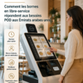 Un kiosque en libre-service moderne, adapté aux besoins utilisateurs en milieu urbain.