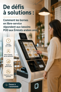 Un kiosque en libre-service moderne, adapté aux besoins utilisateurs en milieu urbain.