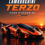Vue avant de la Lamborghini Terzo, une voiture au design audacieux et aux lignes futuristes.