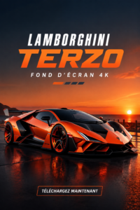 Vue avant de la Lamborghini Terzo, une voiture au design audacieux et aux lignes futuristes.