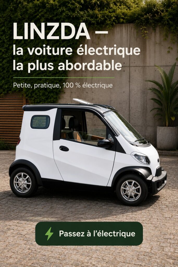 Premier plan de la Linzda, une voiture électrique au design moderne et attractif.