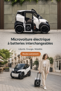 Microcar électrique d'un modèle élégant avec batteries interchangeables