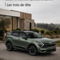 Kia Sportage 2023 en couleur Experience Green sur un fond urbain.