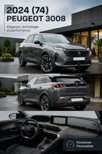 Vue avant de la nouvelle Peugeot 3008 électrique 2024 avec un design élégant.