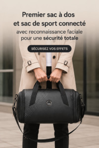 Sac à dos connecté avec système de sécurité Face ID, prêt pour l'aventure.
