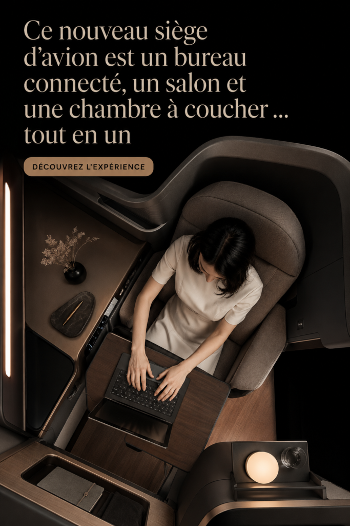 Un nouvel espace de siège d'avion innovant qui intègre bureau et chambre.