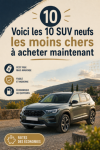 Une gamme de SUV neufs économiques alignés devant un concessionnaire