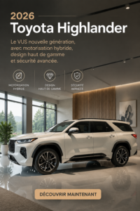 Toyota Highlander 2026, SUV hybride avec design moderne et élégance