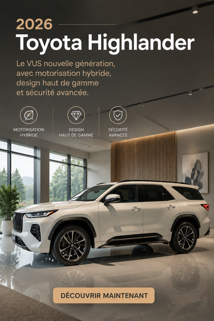 Toyota Highlander 2026, SUV hybride avec design moderne et élégance