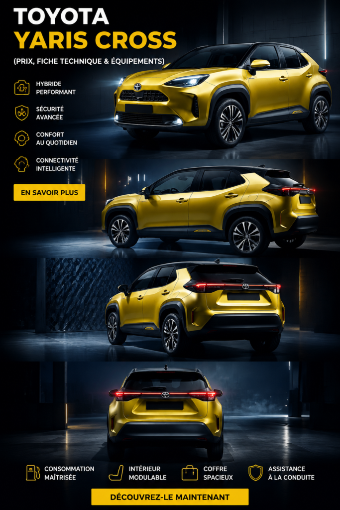 Toyota Yaris Cross vue de côté, un SUV moderne adapté aux femmes actives.