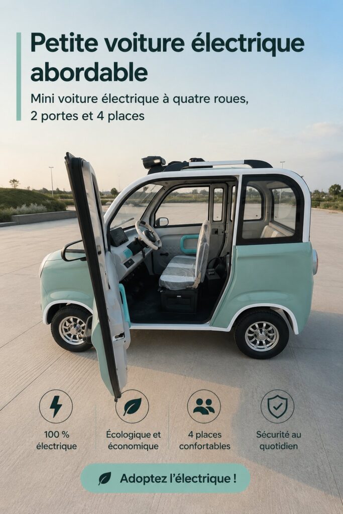 Une femme souriante conduisant une voiture électrique compacte dans la ville.