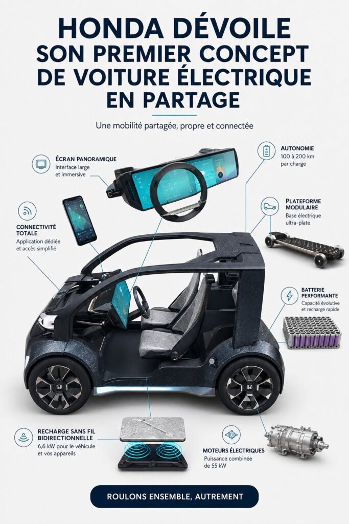 Concept de voiture électrique partagée de Honda avec un design moderne.