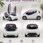 Image d'une petite voiture électrique moderne sur une route urbaine, soulignant l'innovation automobile.