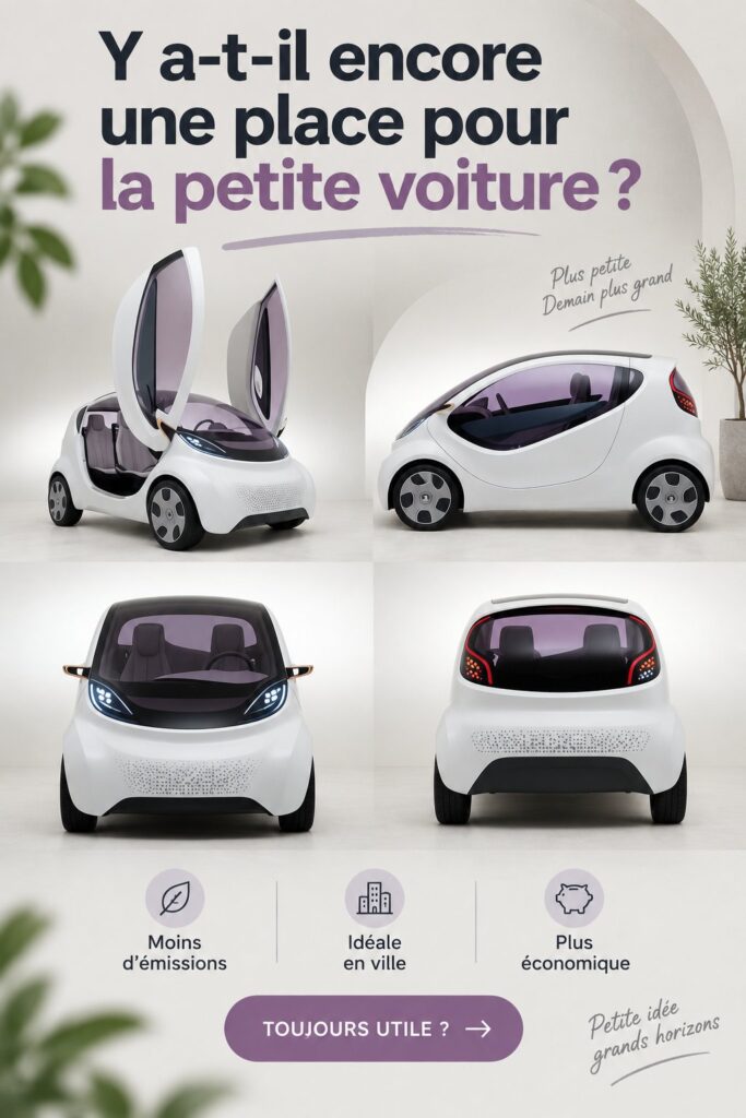 Image d'une petite voiture électrique moderne sur une route urbaine, soulignant l'innovation automobile.