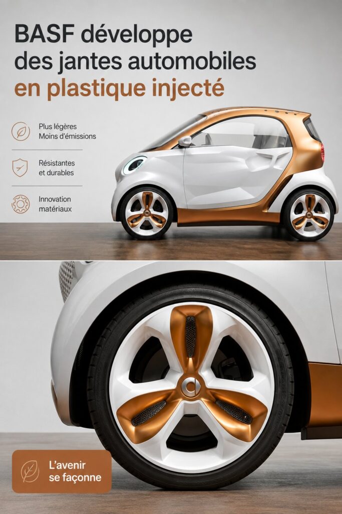 Jantes automobiles en plastique recyclable développées par BASF, représentant l'innovation durable dans l'industrie.