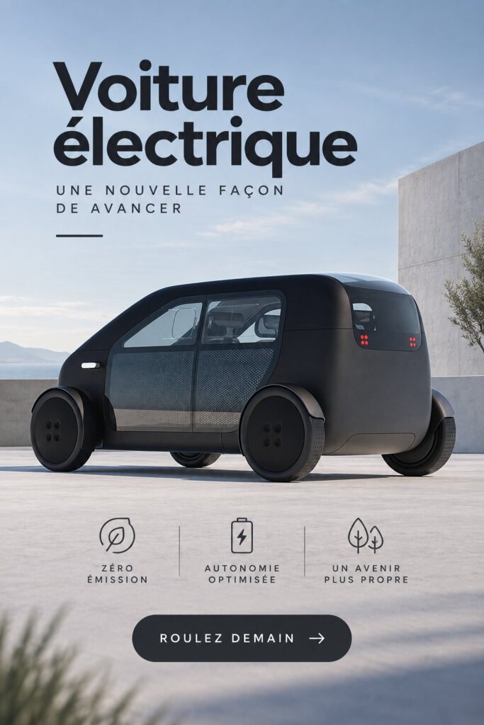 Image d'une voiture Biomega électrique sur une route moderne, symbolisant innovation et écologie.