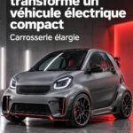 Vue avant d'une Smart EV améliorée par Brabus, mettant en avant son design moderne et ses lignes élégantes.