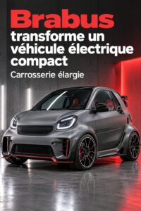 Vue avant d'une Smart EV améliorée par Brabus, mettant en avant son design moderne et ses lignes élégantes.