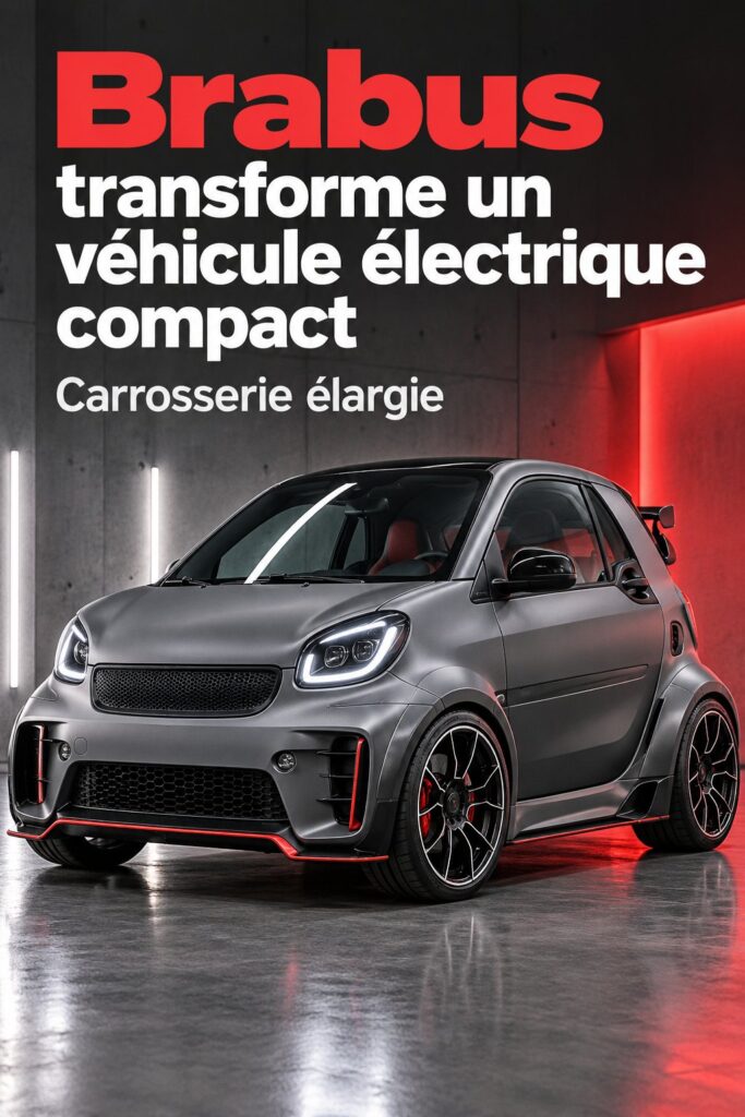 Vue avant d'une Smart EV améliorée par Brabus, mettant en avant son design moderne et ses lignes élégantes.