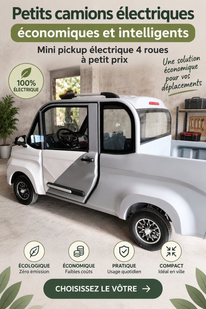 Camionnette électrique économique sur la route, représentant l'innovation durable.