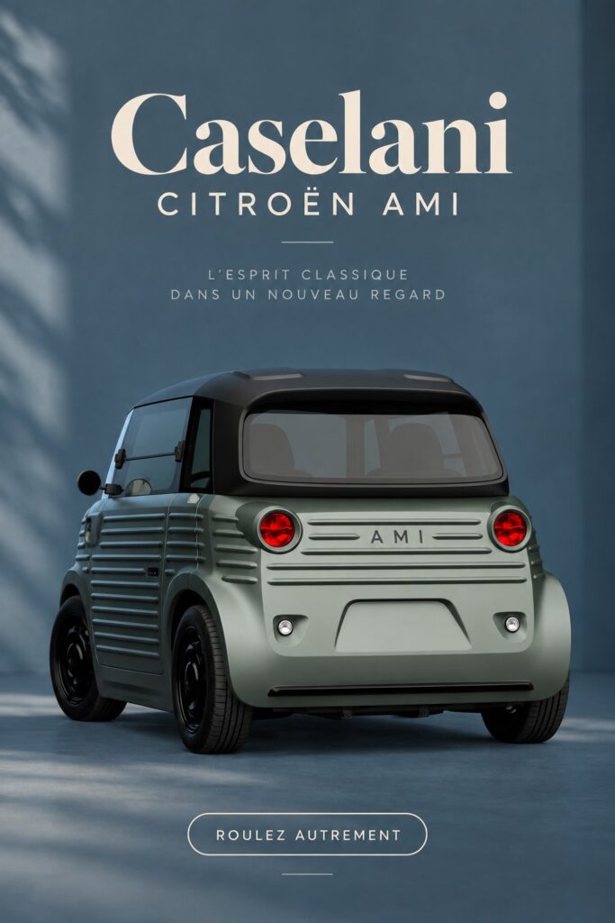 Caselani Citroën AMI au design vintage et moderne, mettant en avant son esthétique unique.