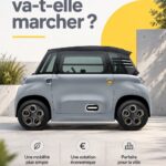 Vue extérieure de la Citroën Ami, une voiture électrique compacte et moderne.