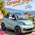Vue de la Convertible Smart électrique dans une rue animée, mettant en valeur son design moderne et élégant.