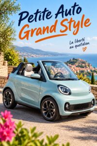 Vue de la Convertible Smart électrique dans une rue animée, mettant en valeur son design moderne et élégant.