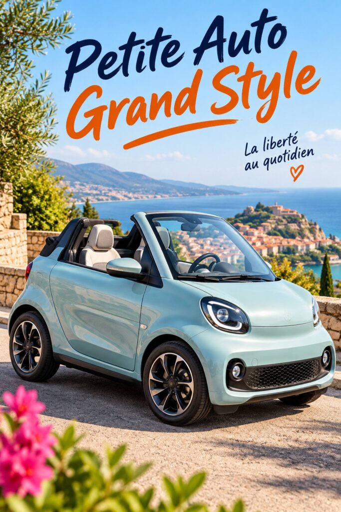 Vue de la Convertible Smart électrique dans une rue animée, mettant en valeur son design moderne et élégant.