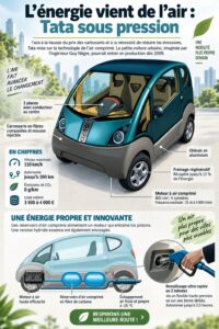 Image d'un prototype de voiture électrique Tata utilisant l'énergie de l'air.