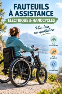 Fauteuil roulant électrique moderne en pleine utilisation sur un chemin ensoleillé, illustrant l'autonomie.