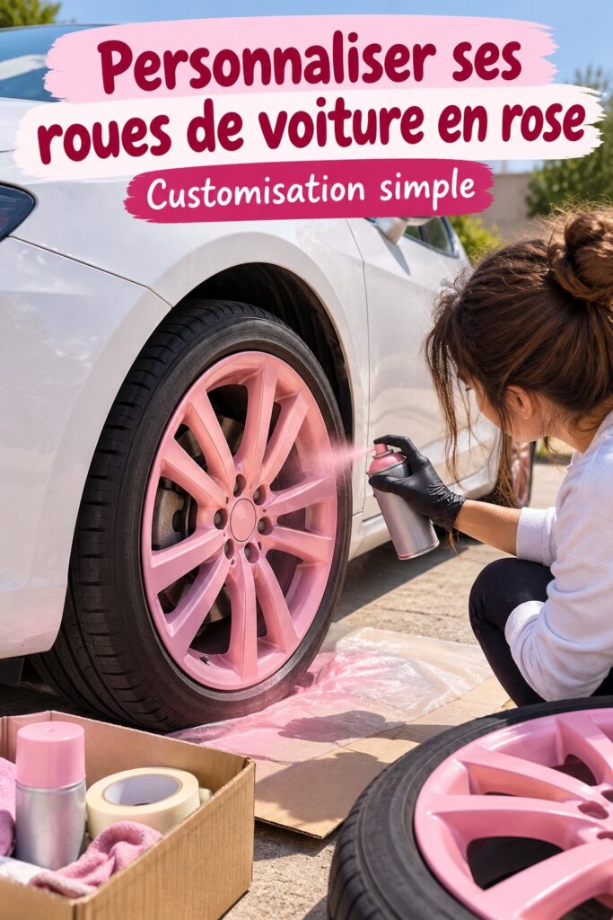 Une voiture électrique avec des jantes roses brillantes, montrant un look moderne et fun.
