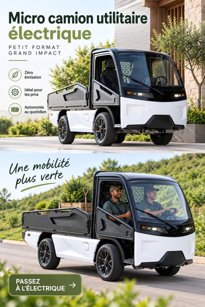 Un micro camion électrique moderne stationné dans une rue urbaine, prêt pour une livraison respectueuse de l'environnement.