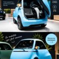 Micro-voiture électrique en milieu urbain, accent sur son design moderne et compact.