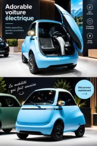 Micro-voiture électrique en milieu urbain, accent sur son design moderne et compact.