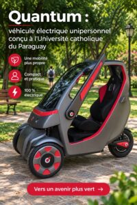 Une voiture électrique Quantum du Paraguay avec un design moderne et compact sur une route urbaine.