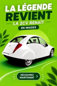 Renaissance de la 2CV, voiture emblématique revisitée avec des futures technologiques.