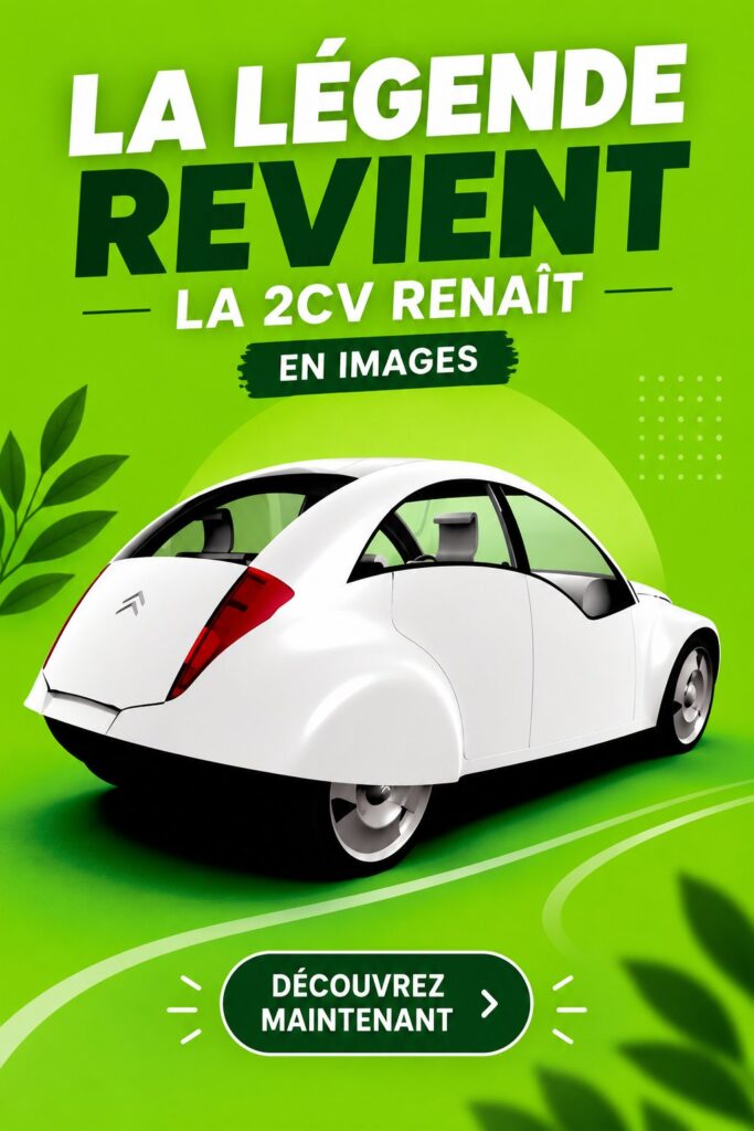 Renaissance de la 2CV, voiture emblématique revisitée avec des futures technologiques.